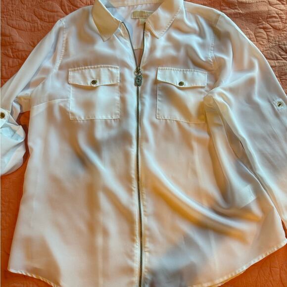 Michael Kors Tops - Michael Kors White Zip-Up Blouse